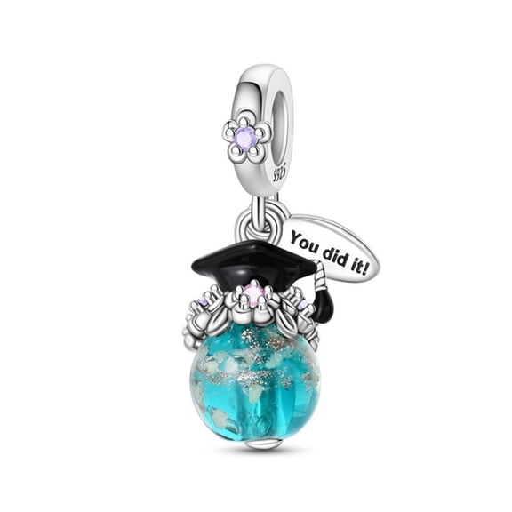 KUNSIR 925 Sterling Silver "You did it" Youth Graduate Dangle Charm For Bracelet