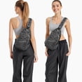thumbnail image 6 of Sling Backpack,Gray Halloween Bats and Spider Webs Sling Bag with Water Bottle Holder,Waterproof Sling Bag for Men/Women with Headphone Jack for Hiking,Travel, 6 of 6