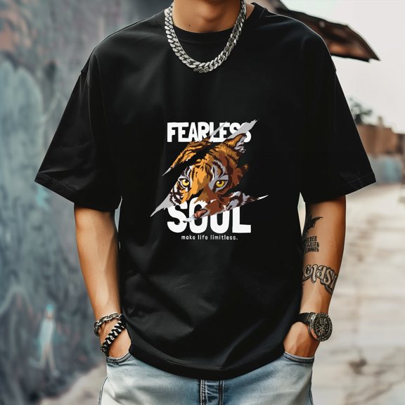 Men's T Shirt Round Neck Patterned Tee Summer New Sports Shirt Vintage Style Gift for Friends XS