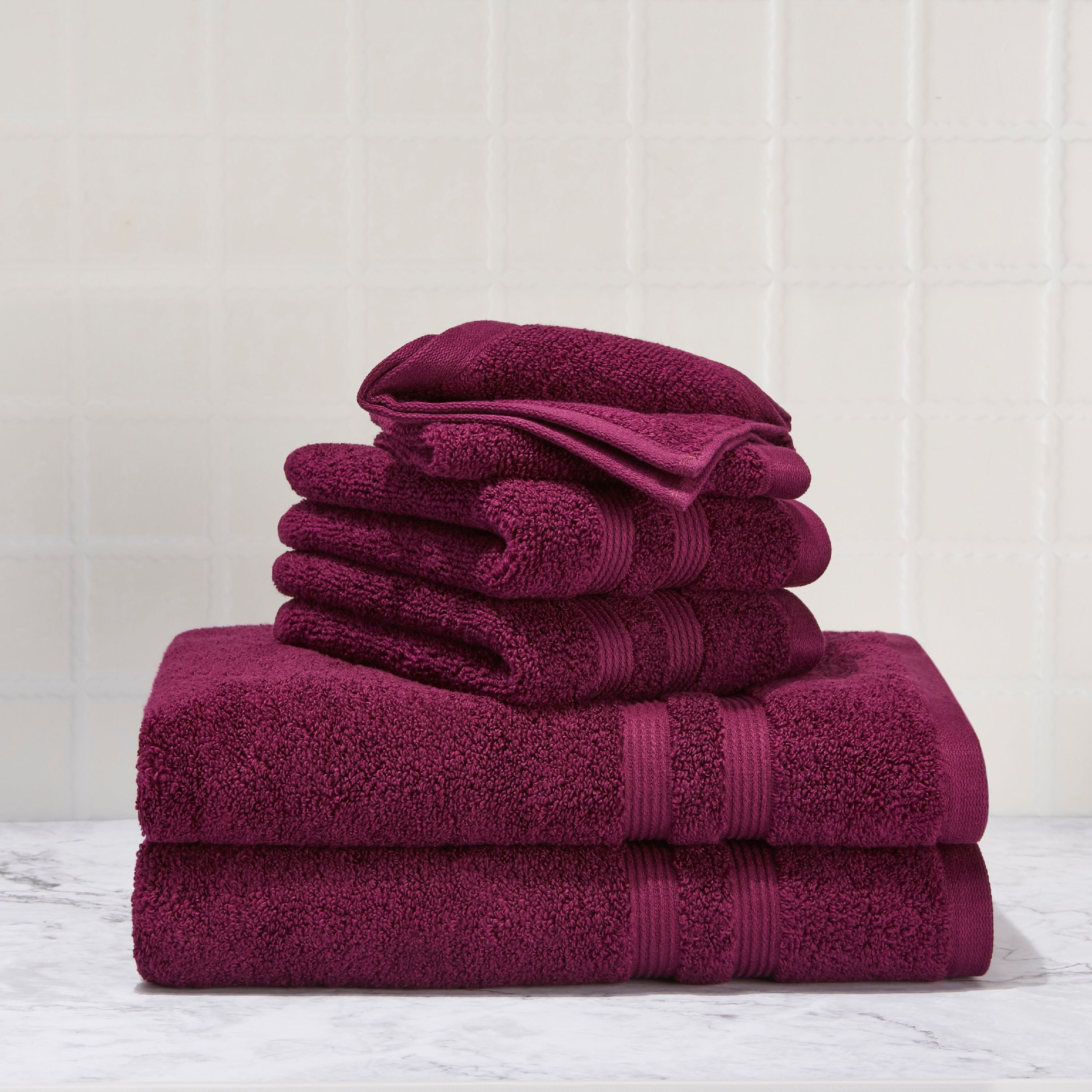 Mainstays Performance Solid 6Piece Bath Towel Set Purple Oxford