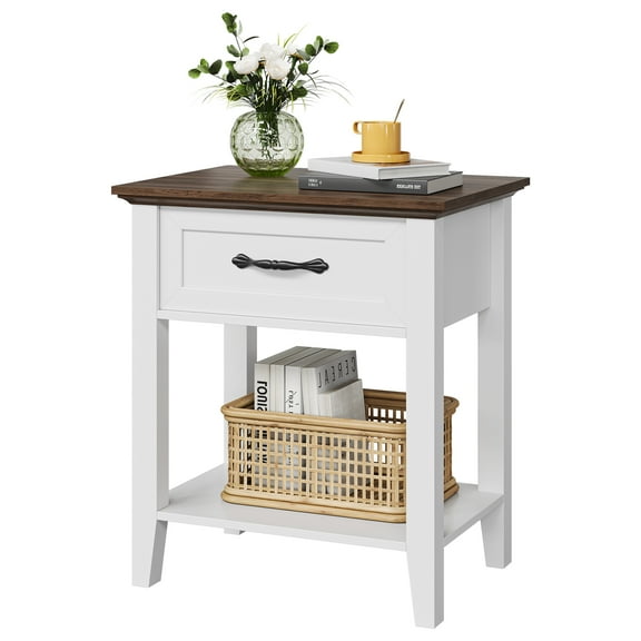 Square Nightstand, End Table with Storage Drawer for Living Room, Bedroom, Dorm, Side Table for Spaces, Easy Assembly, White
