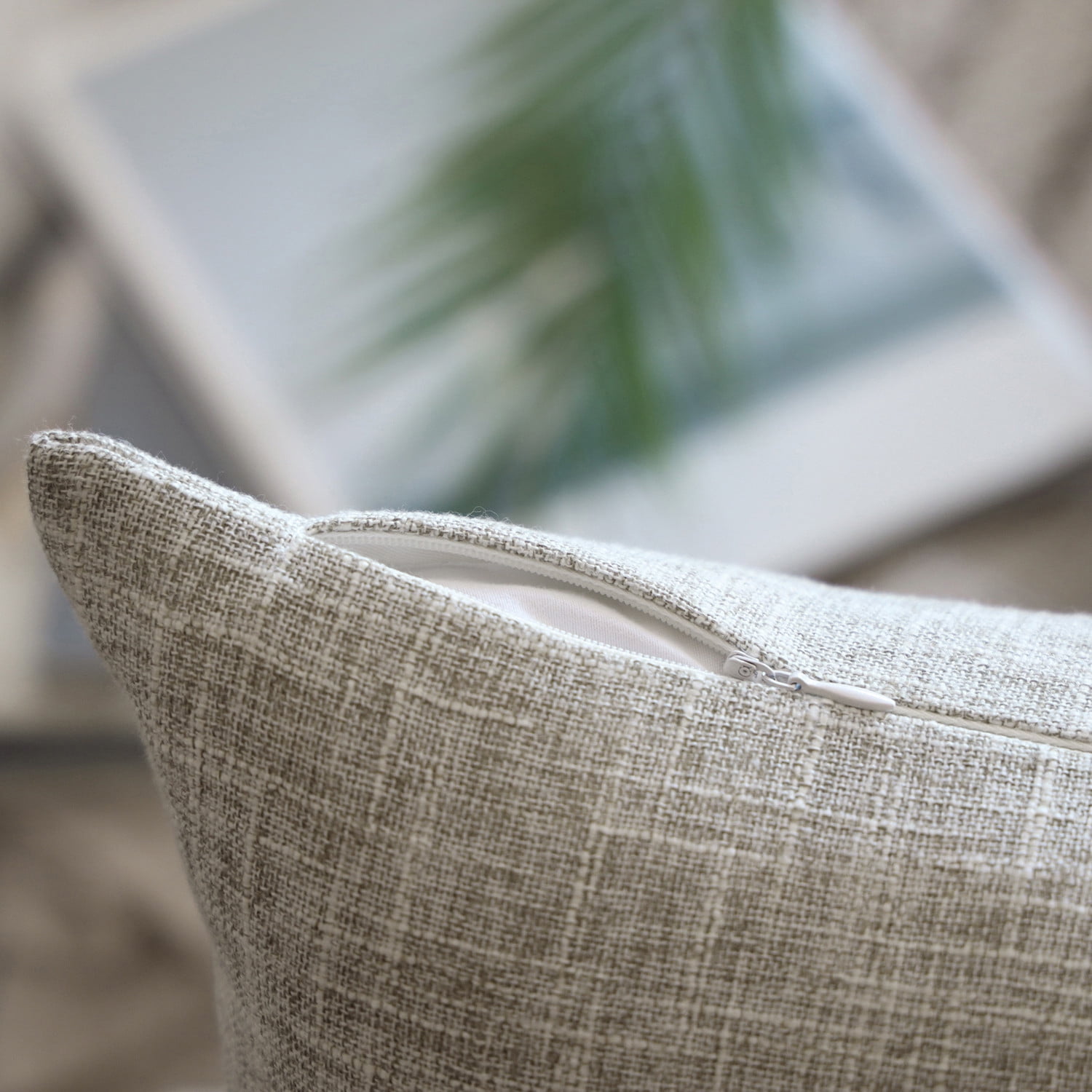 Phantoscope Textural Faux Linen Series Square Decorative Throw Pillow Cusion for Couch, 18" x 18", Beige, 2 Pack