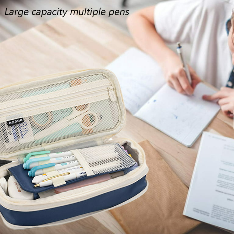 EASTHILL Big Capacity Pencil Pen Case Office College School Large Storage High Capacity Bag Pouch Holder Box Organizer Light Blue