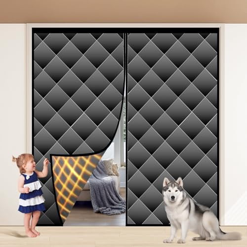 Magnetic Door Screen for Winter, 72x80 inch Magnetic Thermal Insulated Door Curtain, Upgraded Oxford Cloth with Thicken Polyester Fiberfill, Weatherproof Blackout Insulation Cover Blanket