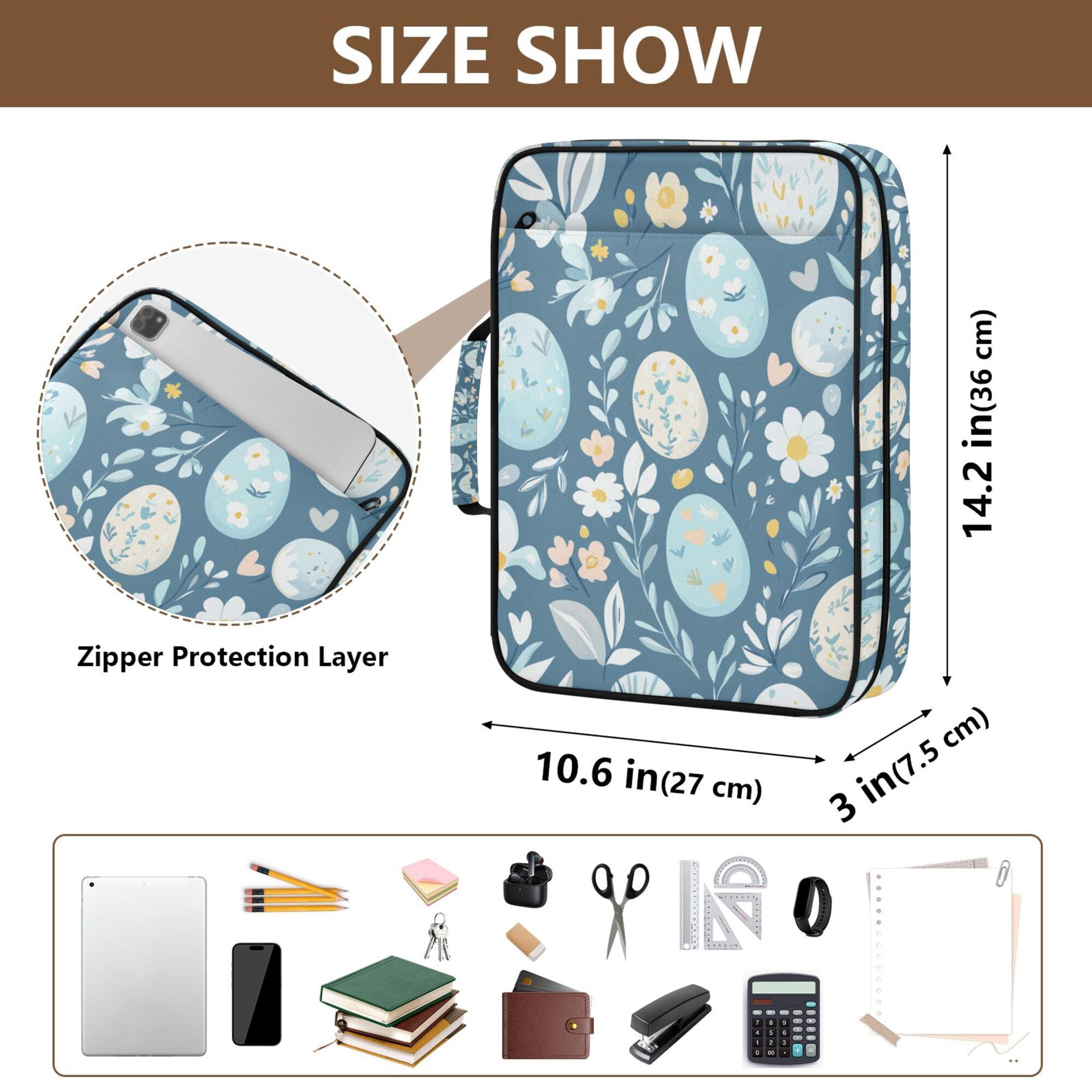 FORMRS Accordion File Folder A4 Size 7-Pocket Expanding Document Organizer Bag with 3 Ring Binder, Easter Eggs