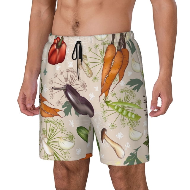 Balery Cute Vegetables Bañador para hombre, shorts de playa de secado rápido con entrepierna y forro de compresión-Large