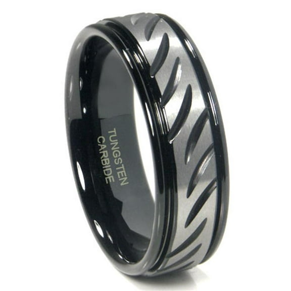 Titanium Kay Black Tungsten 8MM Diamond Cut Ribbed Comfort Fit Mens Wedding Band Ring Sz 10.0