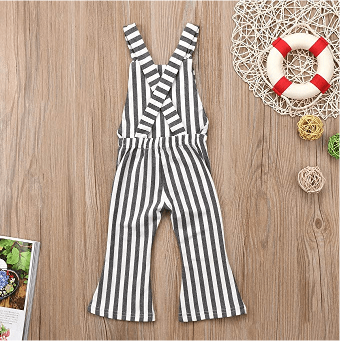 ZAXARRA Toddler Kids Baby Girl Stripes Bell-Bottom Jumpsuit Romper Overalls Pants Outfits Green, 4-5T