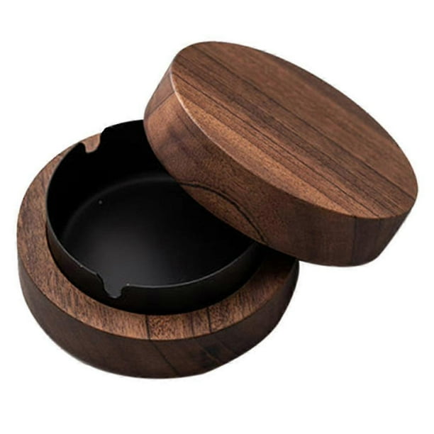 Cenicero de nogal con cenicero de madera resistente al viento, portátil, para fumadores, escritorio, oficina, para hombre