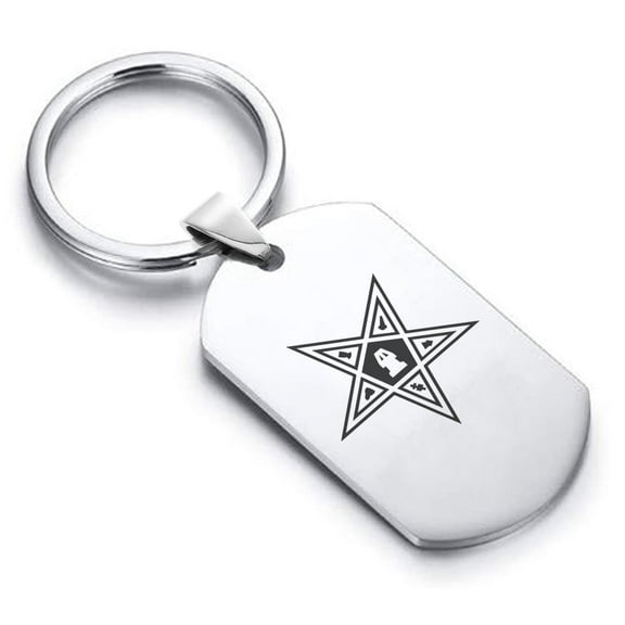 Stainless Steel Masonic Blazing Eastern Star Symbol Dog Tag Keychain Circle Ring