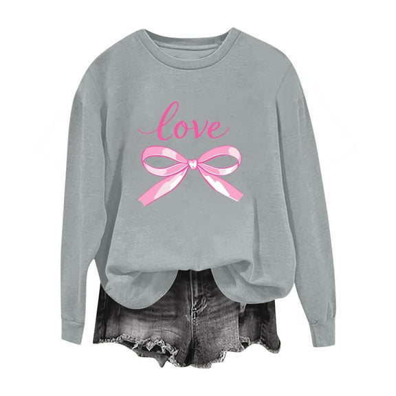Valentines Sweatshirt for Women Funny Love Heart Graphic Shirts Casual Crewneck Holiday Pullover Long Sleeve Tops (XXL, Gray)