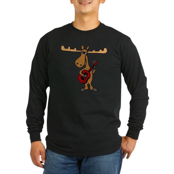 CafePress - Funny Moose Playing Guita - Long Sleeve Dark T-Shirt