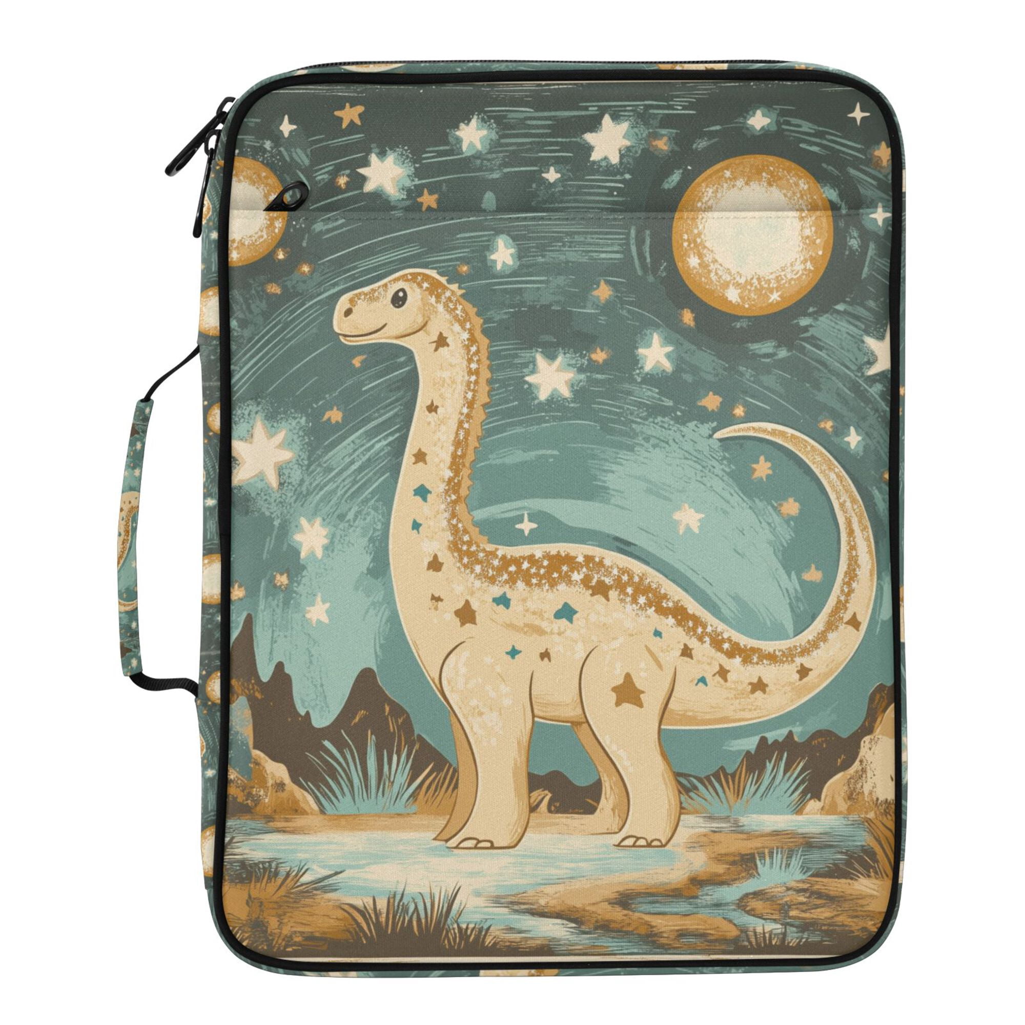 FORMRS Accordion File Folder A4 Size 7-Pocket Expanding Document Organizer Bag with 3 Ring Binder, Dinosaur with Stars