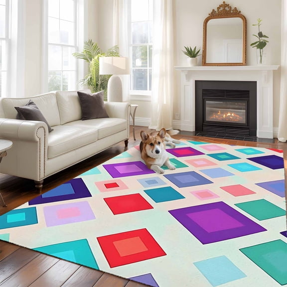 Morocco Large Area Rugs 8x10 ft Colorful Abstract Lattice Check Geometric Plaid Washable Rug Non Slip Indoor Carpet Absorbent Floor Mat for Living Room Bedroom Dining Room