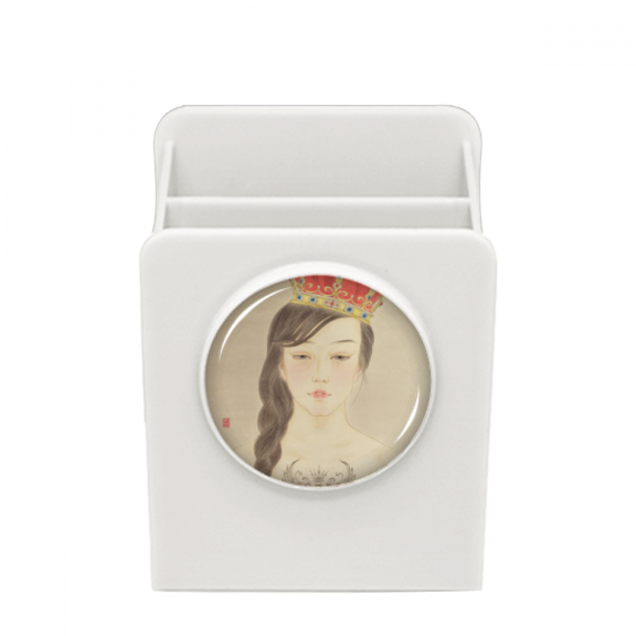 Beauty Royal Crown Chinese Watercolor Desk Pencil Holder Cup Pen Organizer