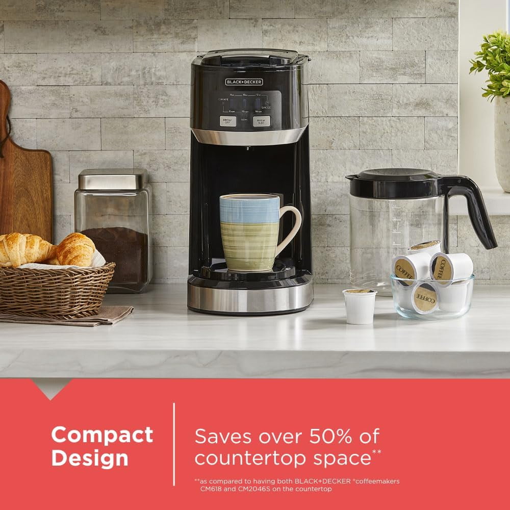 BLACK+DECKER Dual Brew Coffee Maker, 14-Cup Carafe, Single Serve, Auto-Clean, SS0441-0BD