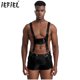 thumbnail image 2 of Lencería de charol para hombre, mono con tirantes, traje, pantalones cortos, mono con agujeros, mameluco ajustable, ropa para discoteca Rave, 2 of 5