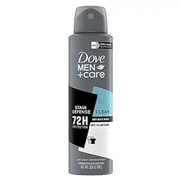 Dove Men Care Antiperspirant Deodorant Stain Defense Clean Dry Spray For Men Anti-White Marks & Yellow Stains, 72-hour Sweat and Odor Protection with Triple Defense Technology 3.8 oz