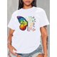 thumbnail image 1 of Camiseta elegante con estampado de mariposas y letras para mujer. Cuello redondo informal, manga corta, algodón transpirable, lavable a máquina. Ideal para primavera/verano. Ideal para deportes de oci, 1 of 7