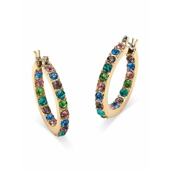 PalmBeach Jewelry Round Multicolor Crystal Inside-Out Hoop Earrings in Yellow Goldtone