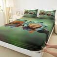thumbnail image 3 of Homewish Cute Cartoon Frog Queen Sheet Sets,Rustic Animal Flat Sheet,Green Orange Queen Fitted Sheet For Boys Kids,Luxury Bedroom Decor,4-Piece, 3 of 7