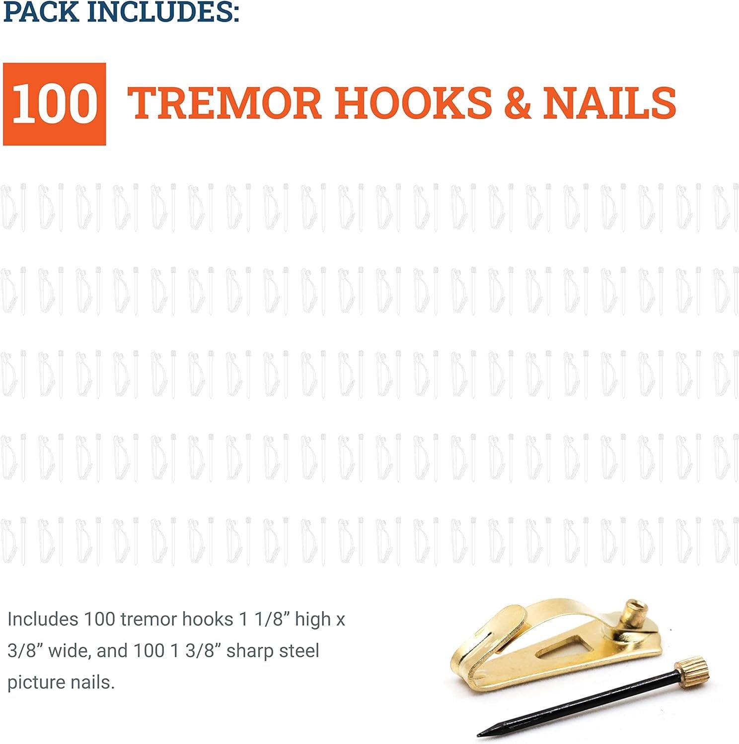 Picture Hang Solutions  Tremor Hook with Nail Earthquake-Proof Picture Hangers 30-lb Capacity 100 Pieces per Pack