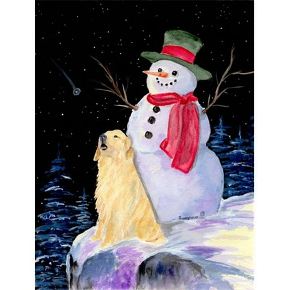 11 x 15 In. Snowman With Golden Retriever Flag, Garden Size