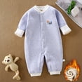 thumbnail image 2 of 12-18 Months Toddler Fall Winter Striped Romper,Crew Collar Long Sleeve Bodysuit,Thick Soft Waffle Cotton Baby Jumpsuit for Unisex Infant 12 18 24 Months 2T 3T,Blue, 2 of 4