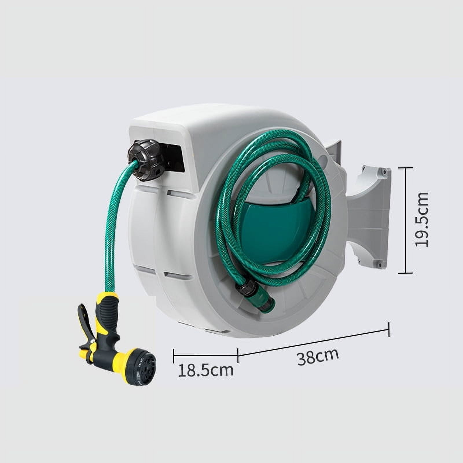 Retractable Hose Reel 50/65/82/100 ft x 1/2 inch, 180° Swivel Bracket Wall-Mounted, Garden Water Hose Reel with Nozzle, Automatic Rewind, Lock at Any Length, and Slow Return System