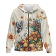 thumbnail image 4 of Renewold Bohemian Flower Butterfly Yellow Womens Oversized Hooded Sweatshirts Full Zip Jackets Hoodie Pullover Fleece Sweaters Long Sleeve Sweatshirt Cardigan Trendy Winter Fall Clothing, M, 4 of 7