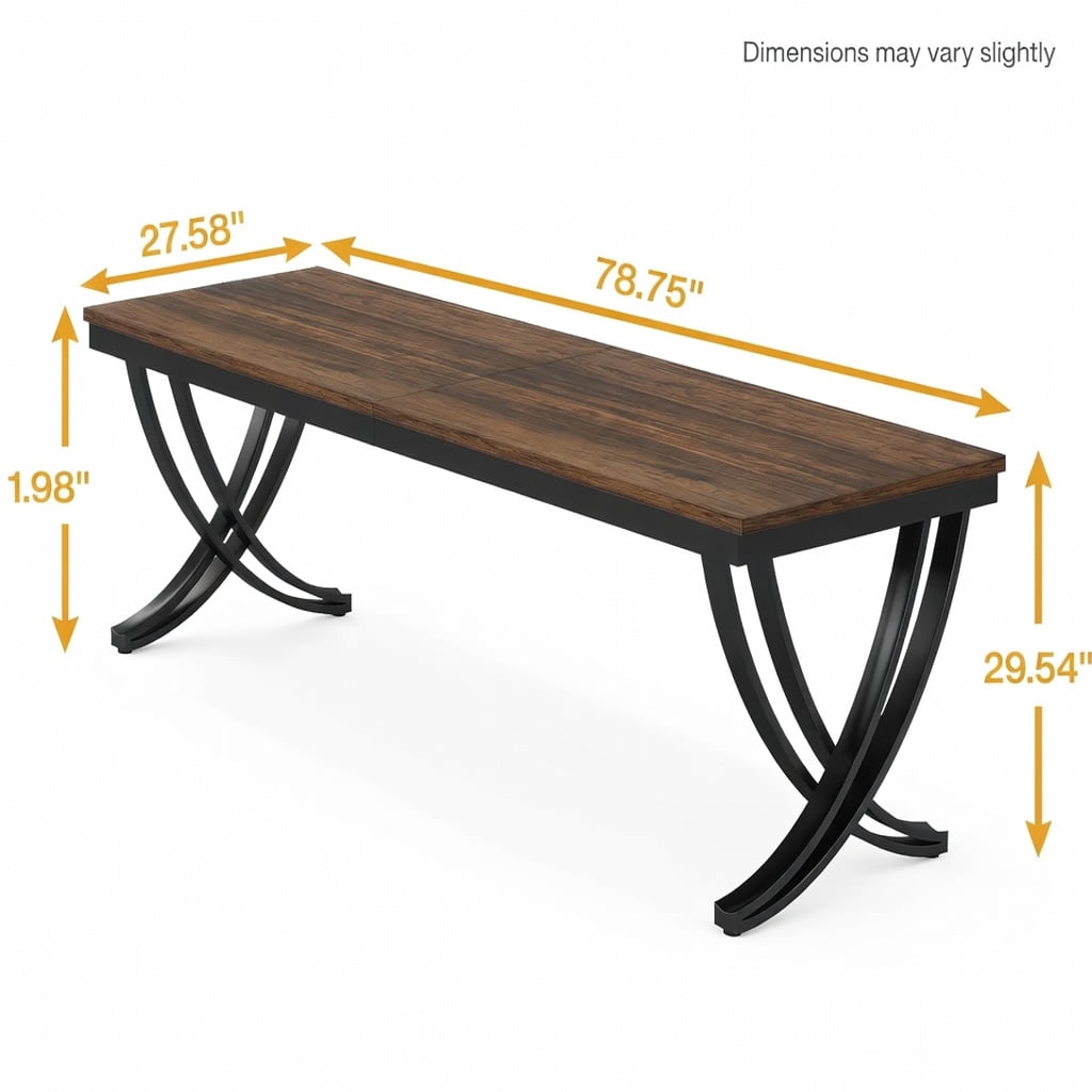 Hommoo 78 Inch Farmhouse Dining Table for 6-8 People, Rectangular Wood Top with Metal Legs, Rustic Modern Kitchen Table, Black