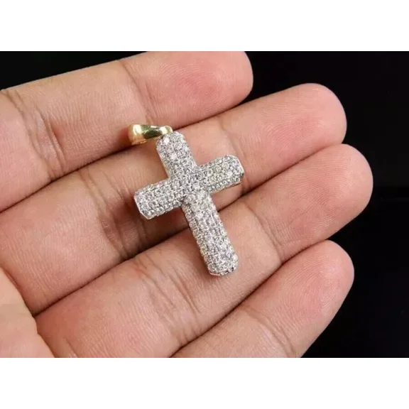 2Ct Round Cut Lab Created Diamond Cross Pendant in 14K Yellow Gold Plated