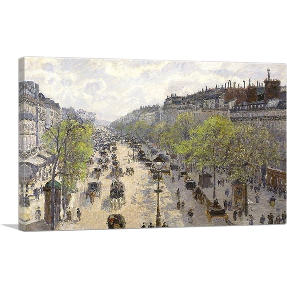 ARTCANVAS Boulevard De Montmartre Spring Morning Street View Hotel Window 1897 Canvas Art Print by Camille Pissarro - Size: 18" x 12" (1.50" Deep)