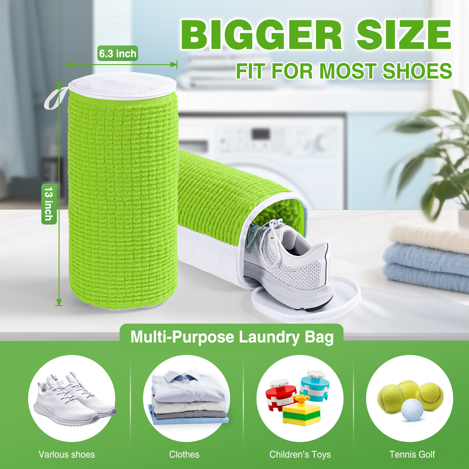 Avoalre Shoe Laundry Bag, Fluffy Fibers 360° Cleaning Shoe Washing Bag with Dry Net Bag, Top Hidden Zipper, Durable & Reusable for Sneakers