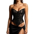 thumbnail image 3 of GILIGEGE Lacework Corset Top for Women,Textured Sheer Floral Lace Bustier Strapless Lace Up Overbust Bustier Floral Top Going Out Corset Overbust Top Club Party Y2K Shapewear Body Black L, 3 of 3
