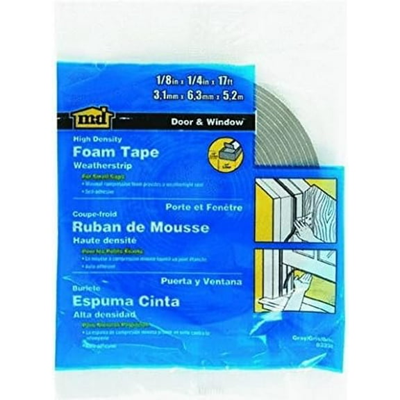 M-D 02238 1/8" X 17' Gray Waterproof & Airtight Foam Tape Weather Stri