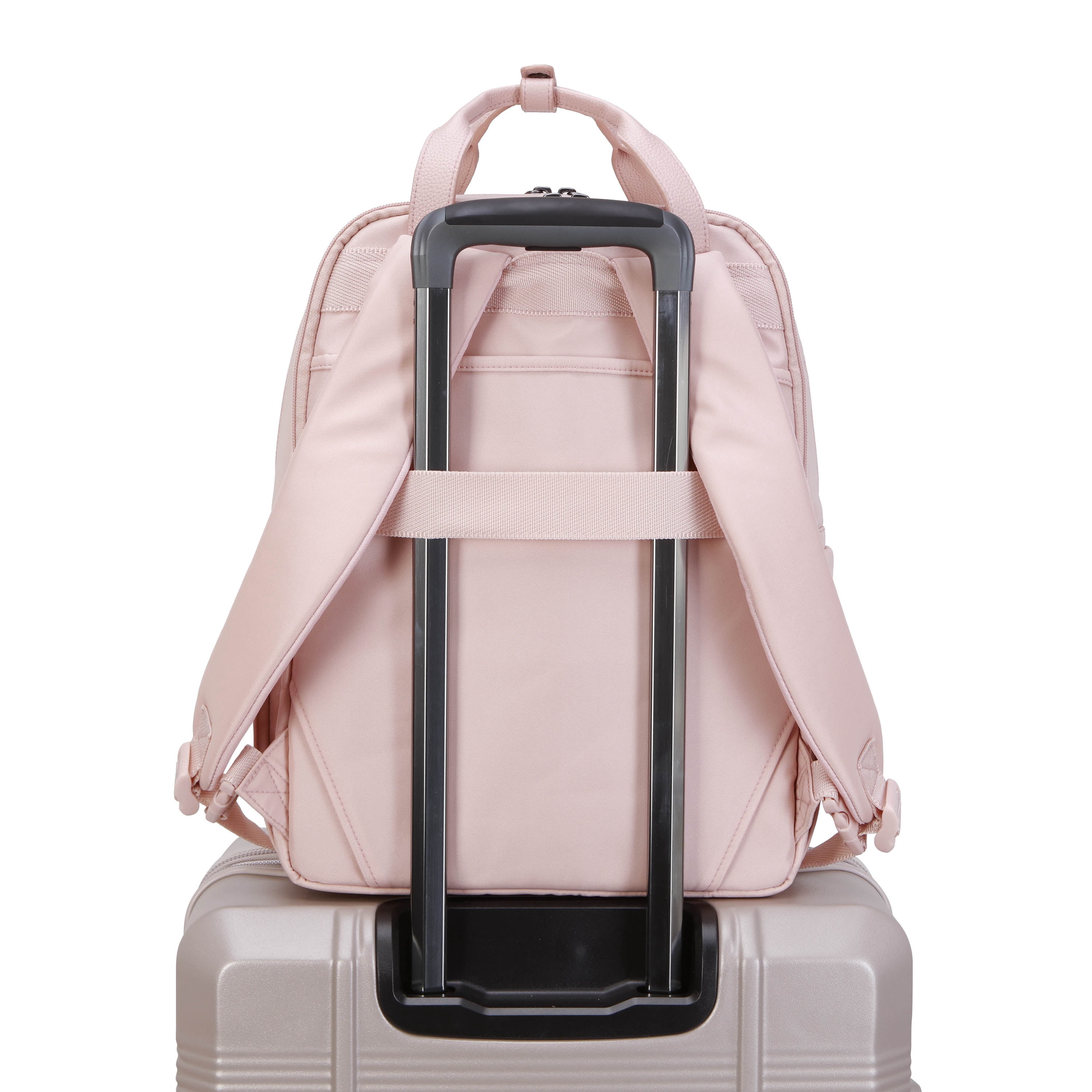 btL 16-inch Nylon Convertible Travel Backpack Tote with 15-inch Laptop Sleeve, Rose Smoke