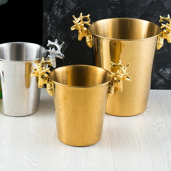 Phenofice Golden Ice Bucket with Deer Head Design 5L Stainless Steel for Food Storage and Wine Holding