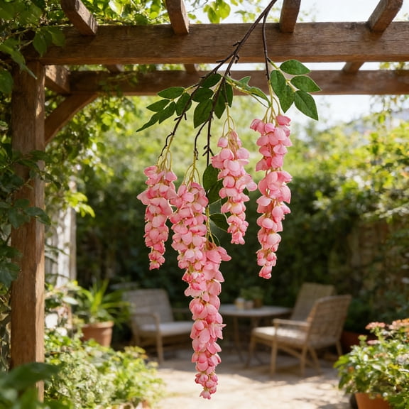 Artificial Wisteria Hanging Flower 47.2 Inch Plastic Vine Garland for Indoor Outdoor Wedding Decoration