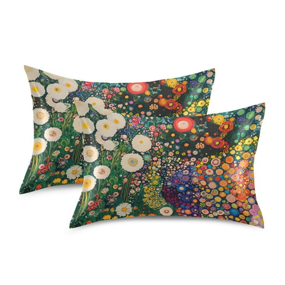 Yayeee Pillowcase Standard Size Set of 2 Satin Wrinkle Resistant Pillow Case, White Floral Garden