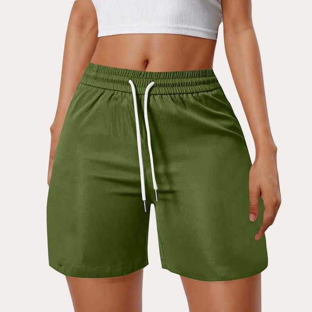 Karight Bermuda Shorts for Women 6'' Wide Leg Athletic Drawstring Summer Knee Length Gym Workout Yoga Shorts with Pockets