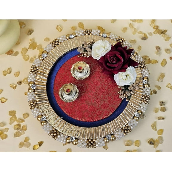 Handcrafted Round Decorative Platter/Thali 1 Pc – Ideal for Wedding, Shaadi Decor, Bride-Groom & Bridesmaid Gifts, Traditional Handmade Tray for Marriage Functions