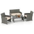 thumbnail image 1 of Gymax 4PCS Patio Outdoor Conversation Set w/Seat Cushions & Tempered Glass Tabletop Off White, 1 of 9