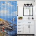 thumbnail image 6 of Lighthouse Sunrise Coast Scenery Pale Blue Tan Shower Curtain Fabric Bathroom Decor with Hooks, 6 of 8