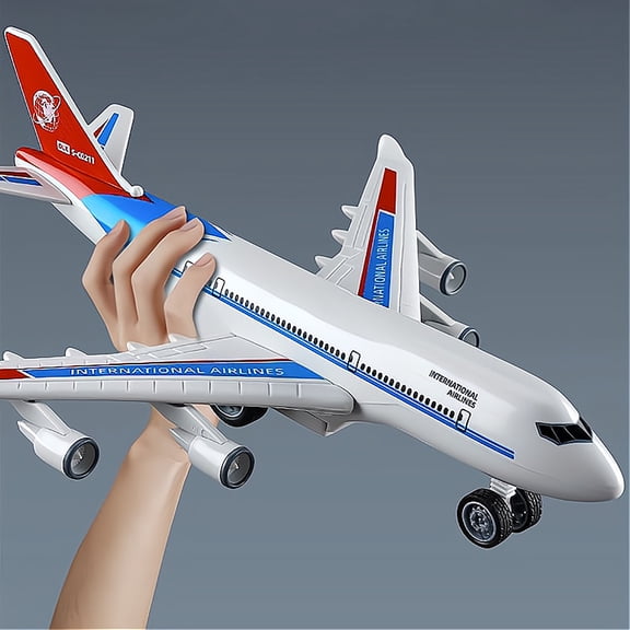 Novelty Funny Toy Set Of Commercial Airplanes Pull Cord Play with Kids Interactive Learning, 25.5 cmx23.5 cmx8 cm, White