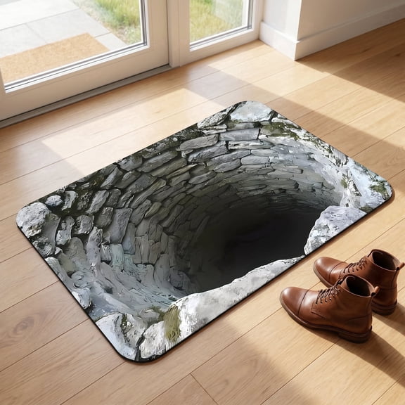 47in 3D Optical Illusion Hole in The Floor Rug Front Door Mat, Kids Playroom Floor Carpet Mat Non-Slip for Indoor Outdoor Entrance, Living Room, Office, Bedroom, Study, Terrace Porch,47*31in