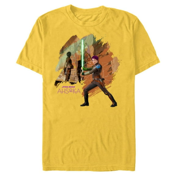 Star Wars Ahsoka Part Two Sabine Wren Mural and Lightsaber - Short Sleeve Blended T-Shirt for Adults - Customized-Yellow