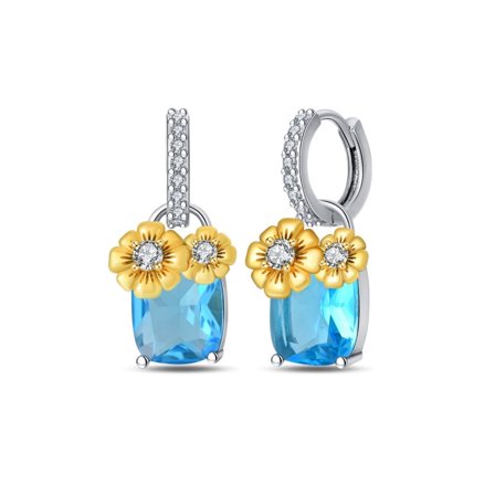 KUNSIR Huggie Earrings Daisy Blue Cubic Zirconia Hoop Earrings For Women