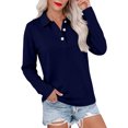 thumbnail image 2 of Hearthz Polo Shirt for Women 3 Button Long Sleeves Shirts for Women Relaxed Fit Solid Color T Shirts for Women Uniform Tops for Women Navy S, 2 of 6