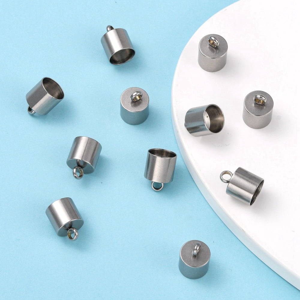 Tarnish Resistant Smooth Surface 201 Stainless Steel Cord Ends End Caps Stainless Steel Color 15x11mm Hole: 3.5mm 10mm Inner Diameter
